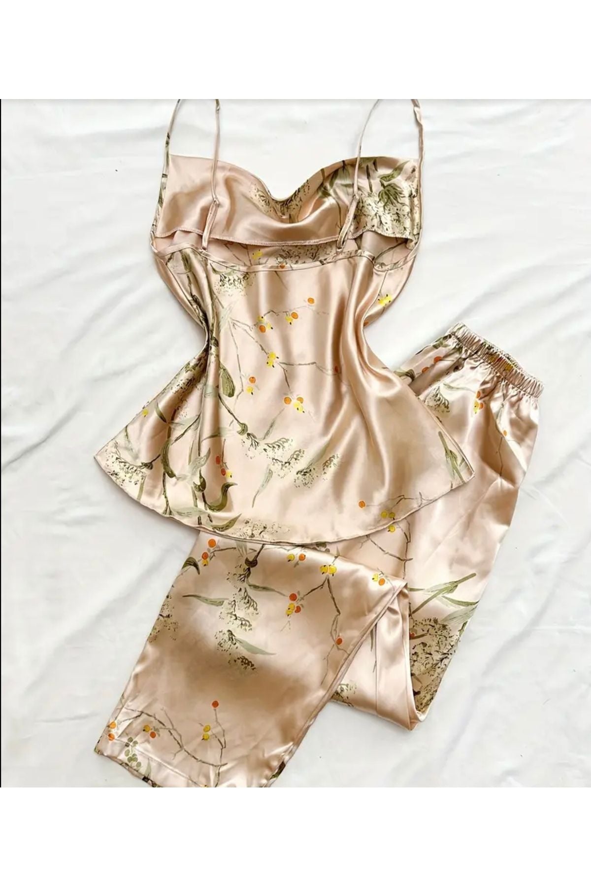 Ley Degaje Yaka Saten Pijama Takımı 2li