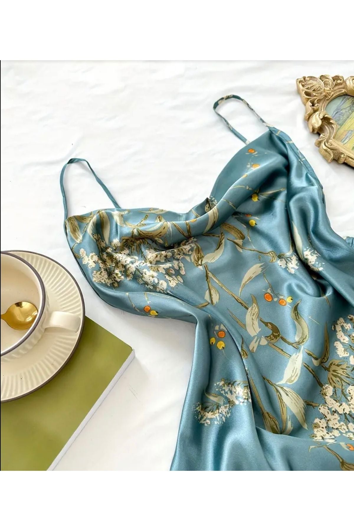 Ley Degaje Yaka Saten Pijama Takımı 2li
