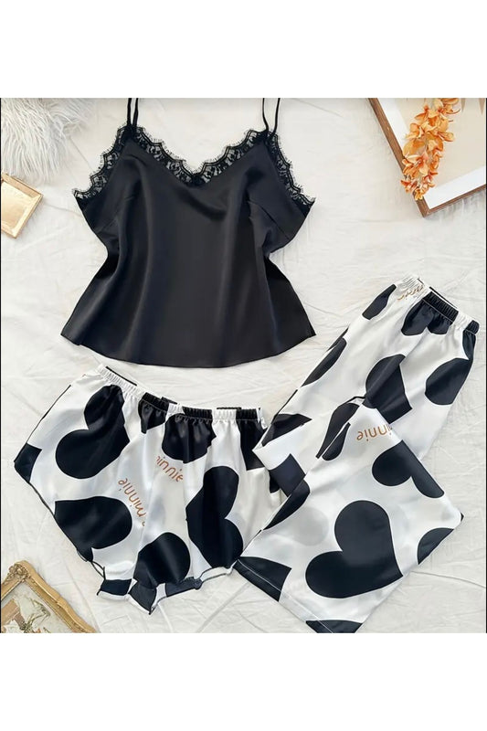 Ley Degaje Yaka Saten Pijama Takımı