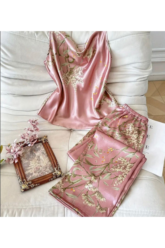 Ley Degaje Yaka Saten Pijama Takımı 2li