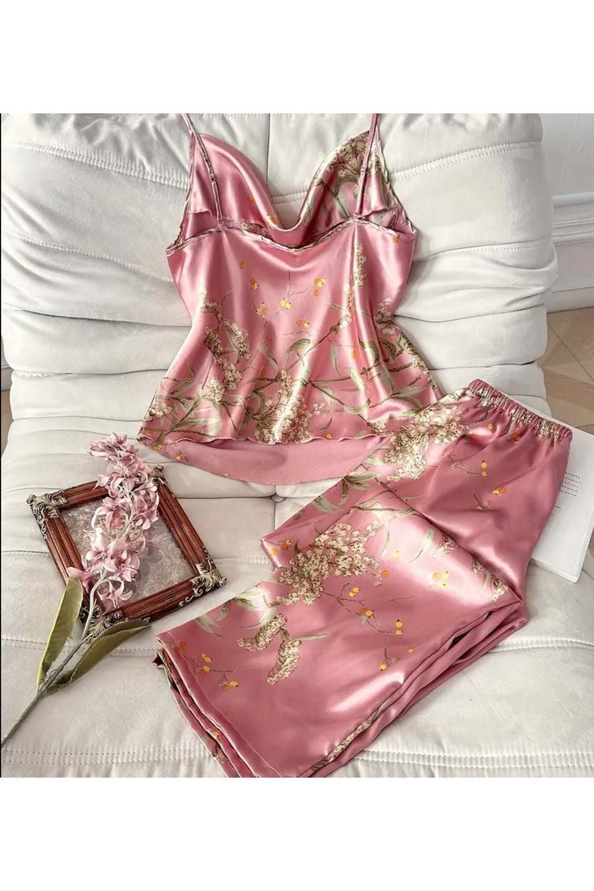 Ley Degaje Yaka Saten Pijama Takımı 2li
