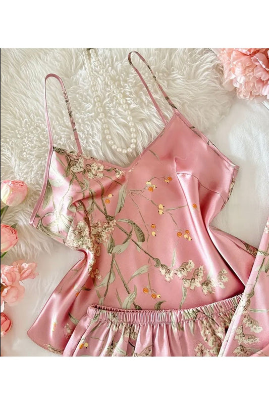 Ley Degaje Yaka Saten Pijama Takımı 3 lü takım