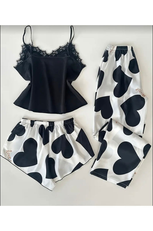 Ley Degaje Yaka Saten Pijama Takımı