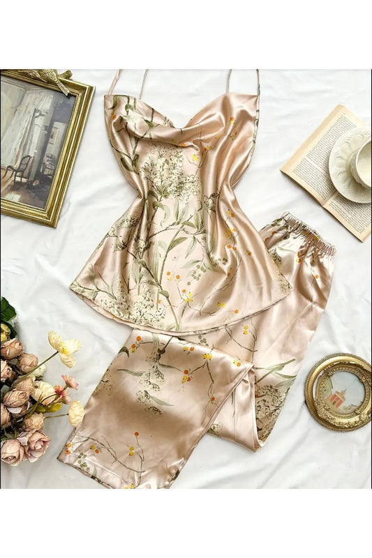 Ley Degaje Yaka Saten Pijama Takımı 2li
