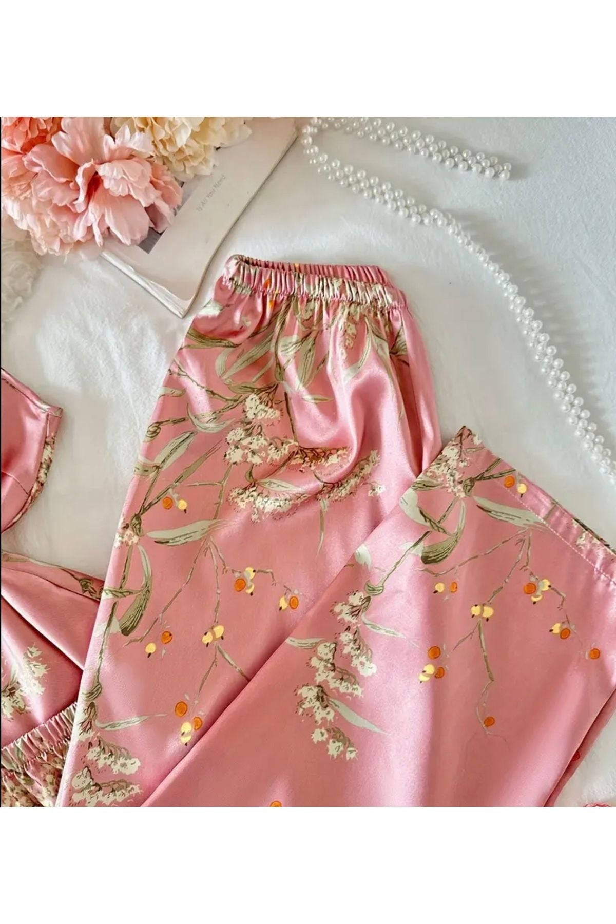 Ley Degaje Yaka Saten Pijama Takımı 3 lü takım